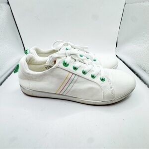 Vionic Beach Stinson retro white canvas sneakers with rainbow stitching size 10